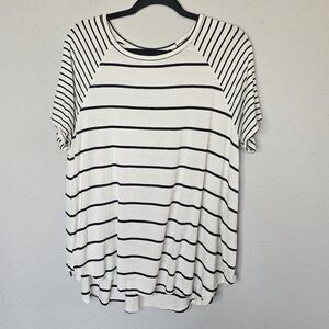 Lime n Chili Womens XL Striped Tee Shirt Top Black White Short Sleeve Raglan